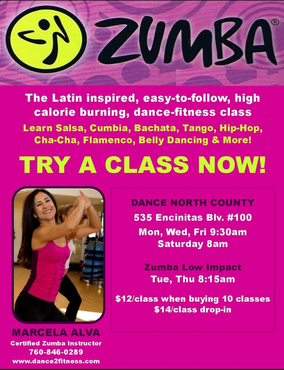 Zumba exercise fitness serving Encinitas, Carlsbad, Oceanside, Rancho Santa Fe, Del Mar, San Marcos, Escondido